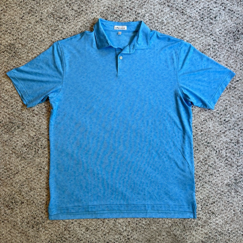 Peter Millar Polo Shirt Mens Large Paisley Blue Jacquard Performance Crown Sport